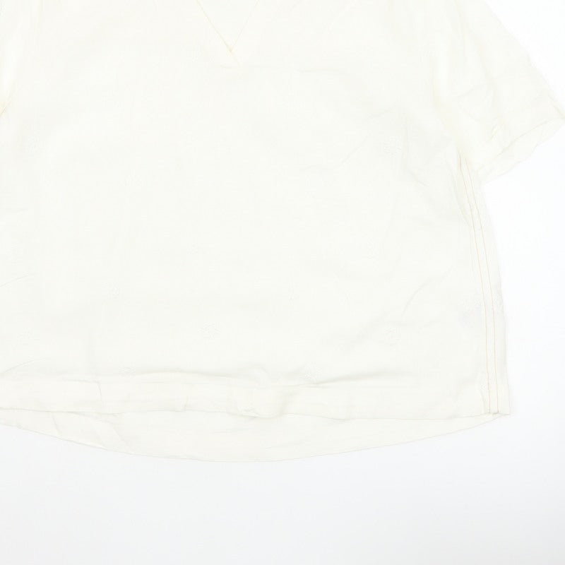 White Stuff Women Ivory UK 14 Embroidered Linen V-Neck Blouse
