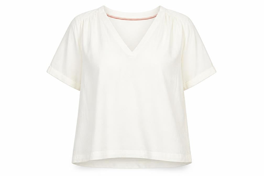 White Stuff Women Ivory UK 14 Embroidered Linen V-Neck Blouse
