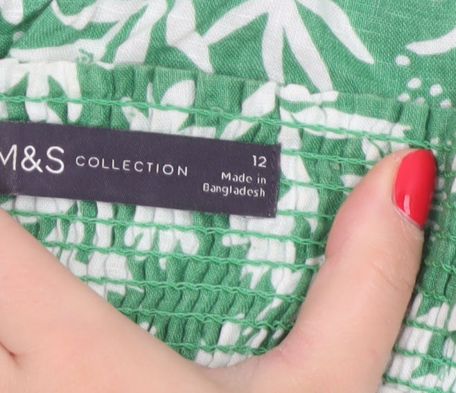 Marks and Spencer Women Green Floral Linen Camisole Top UK 12
