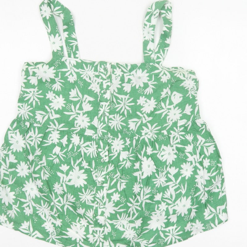 Marks and Spencer Women Green Floral Linen Camisole Top UK 12