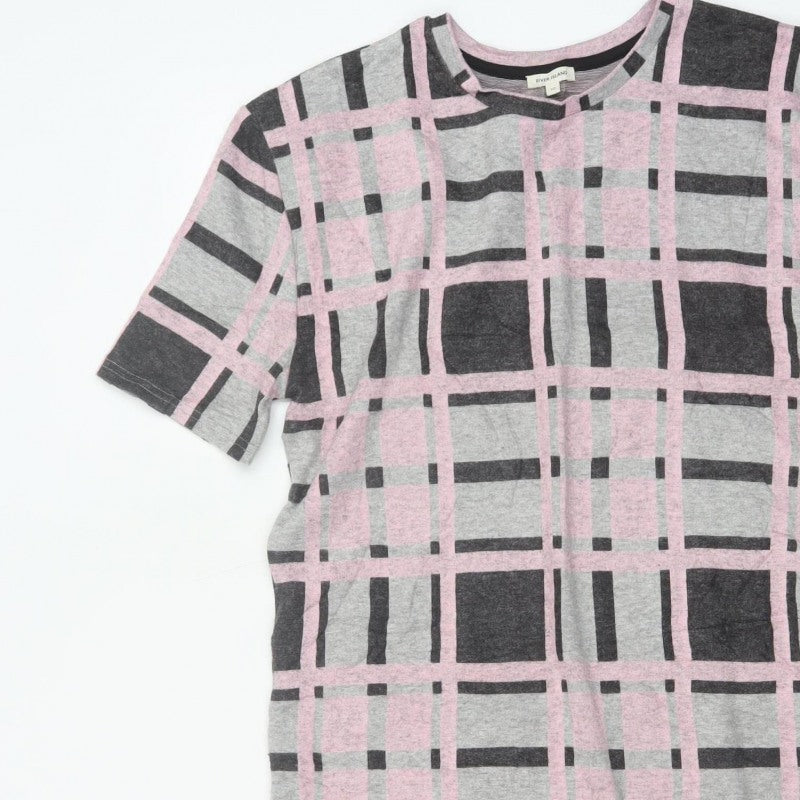 River Island Women Grey Pink Check Jersey T-Shirt Dress Size 10