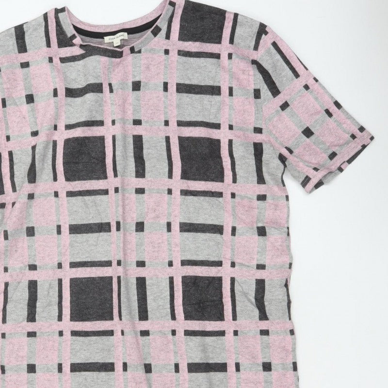 River Island Women Grey Pink Check Jersey T-Shirt Dress Size 10