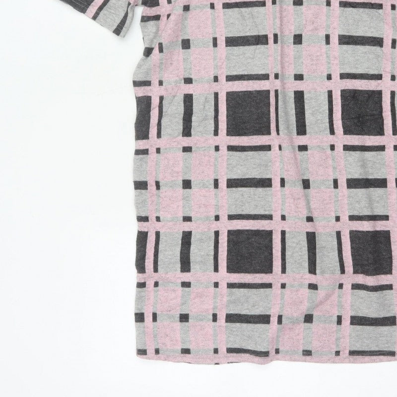 River Island Women Grey Pink Check Jersey T-Shirt Dress Size 10
