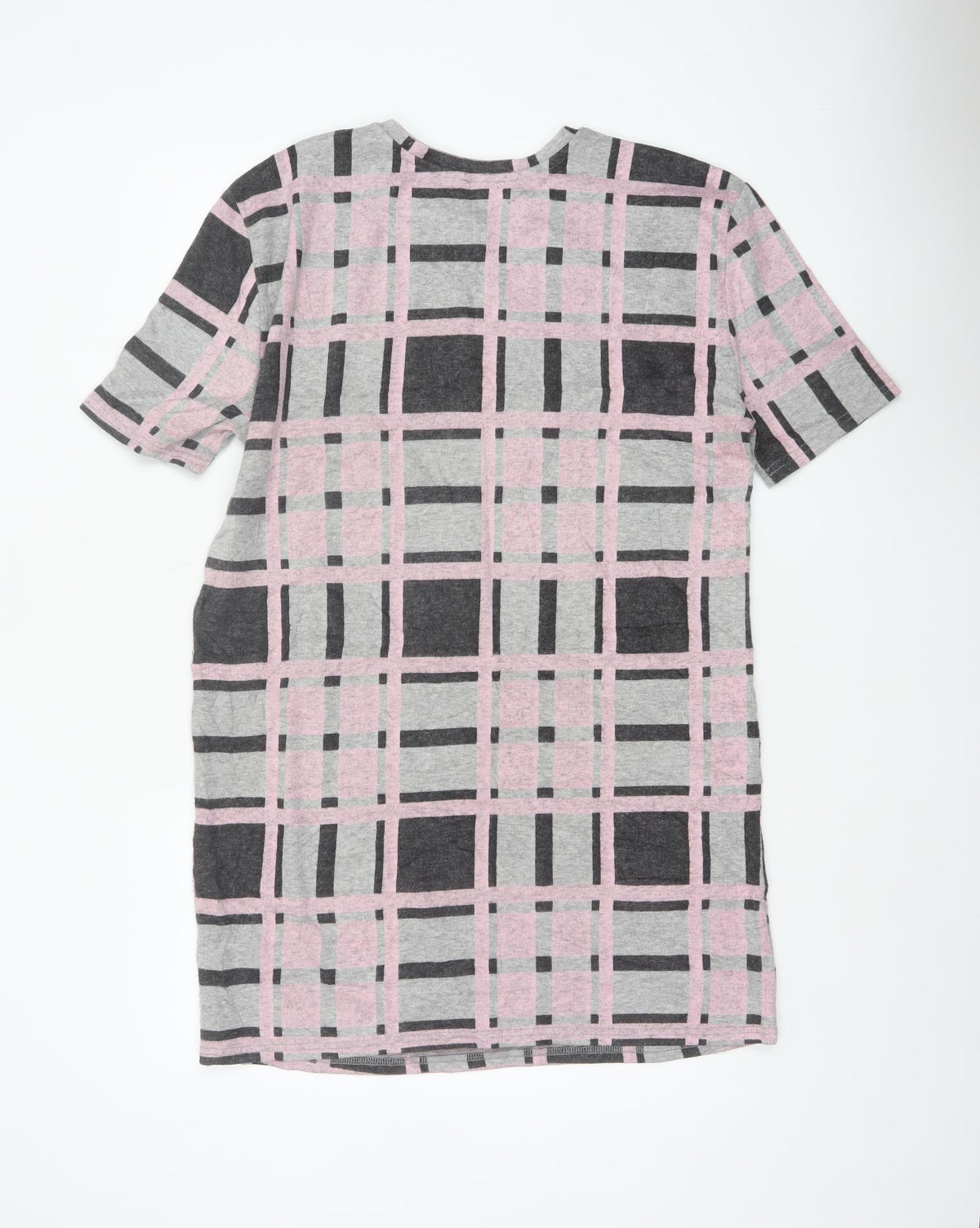 River Island Women Grey Pink Check Jersey T-Shirt Dress Size 10