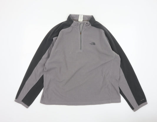 The North Face Men Grey Black L 1/4 Zip TKA 100 Fleece Sweatshirt