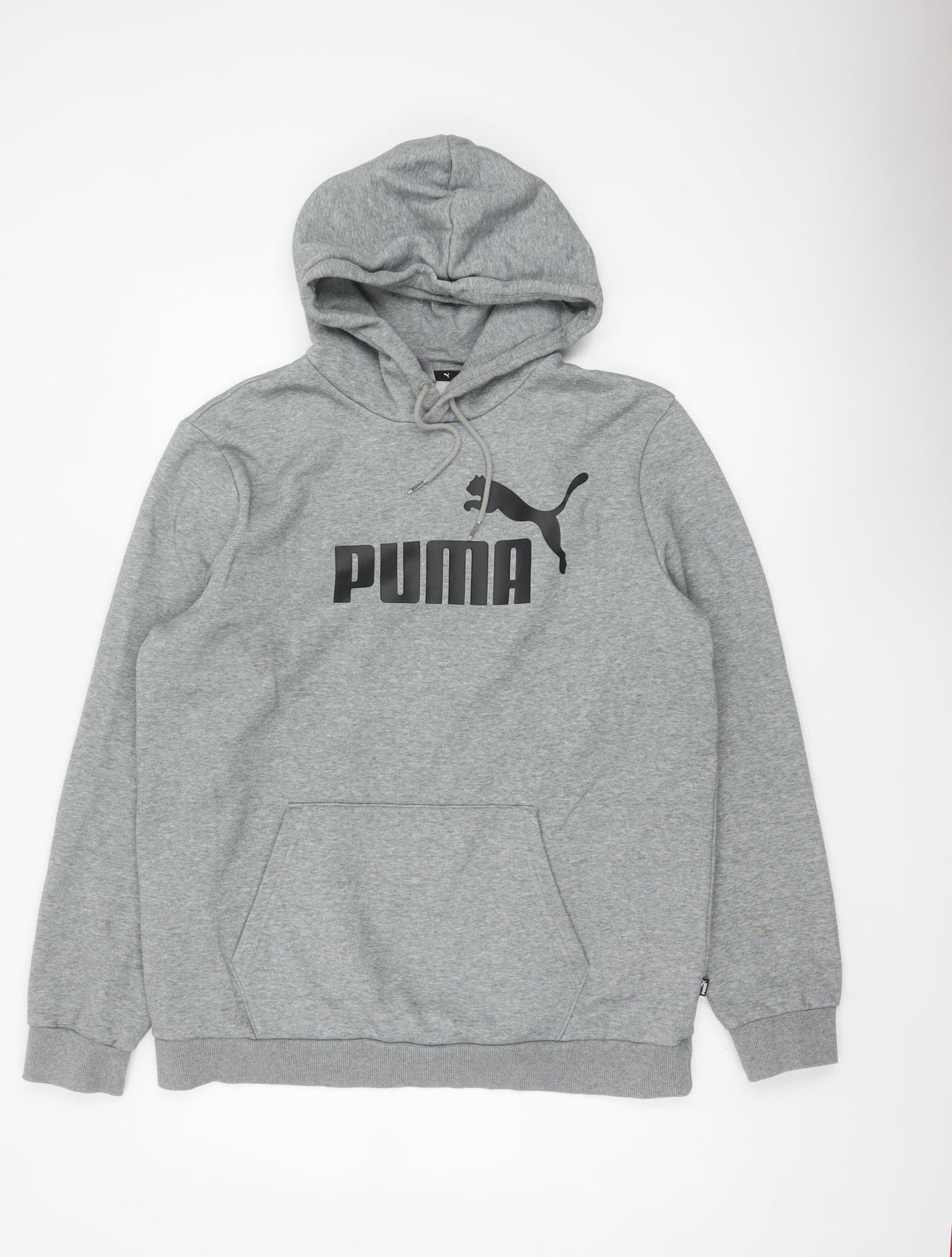 Puma Men's Grey L Pullover Hoodie Logo Graphic Print Kangaroo Pocket