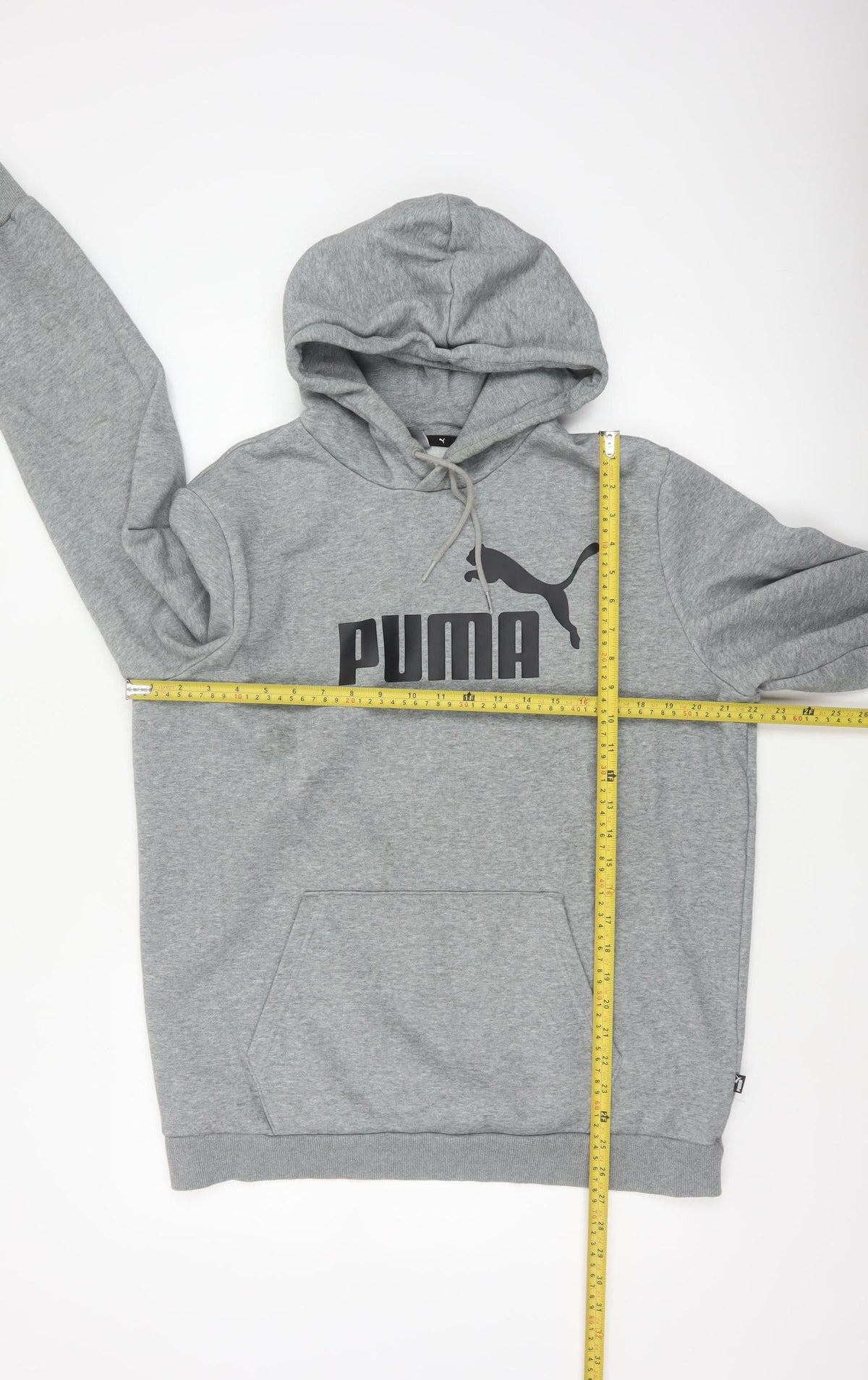 Puma Men's Grey L Pullover Hoodie Logo Graphic Print Kangaroo Pocket