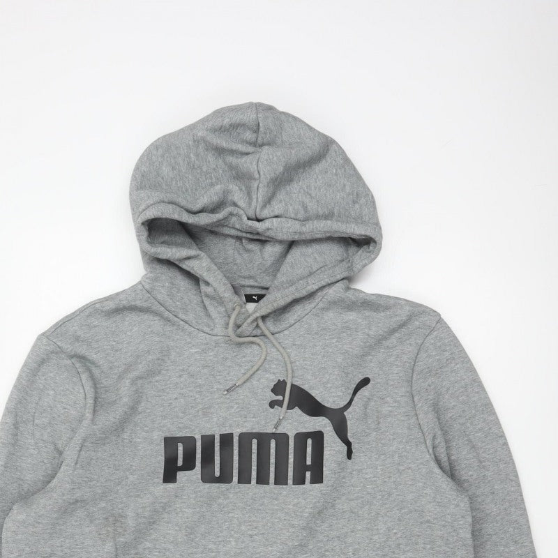 Puma Men's Grey L Pullover Hoodie Logo Graphic Print Kangaroo Pocket