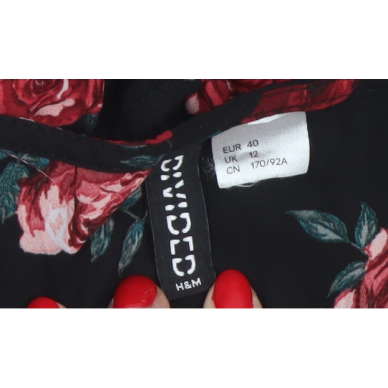 Divided H&M Women Black Floral UK 12 Off Shoulder Wrap Blouse