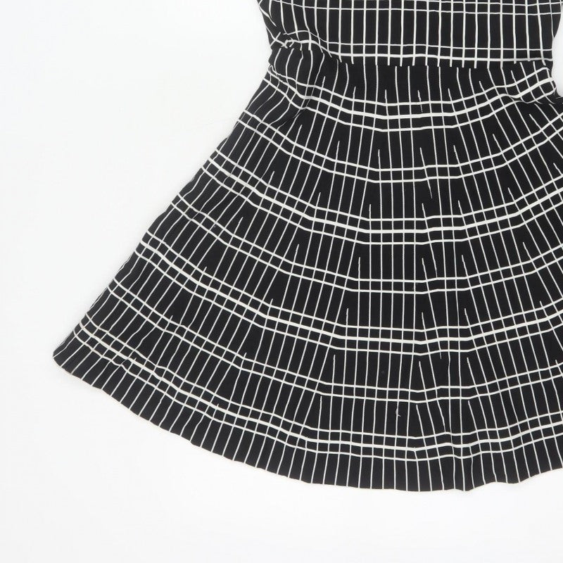 Zara Women Black Check Fit & Flare Knee Length Dress Size L