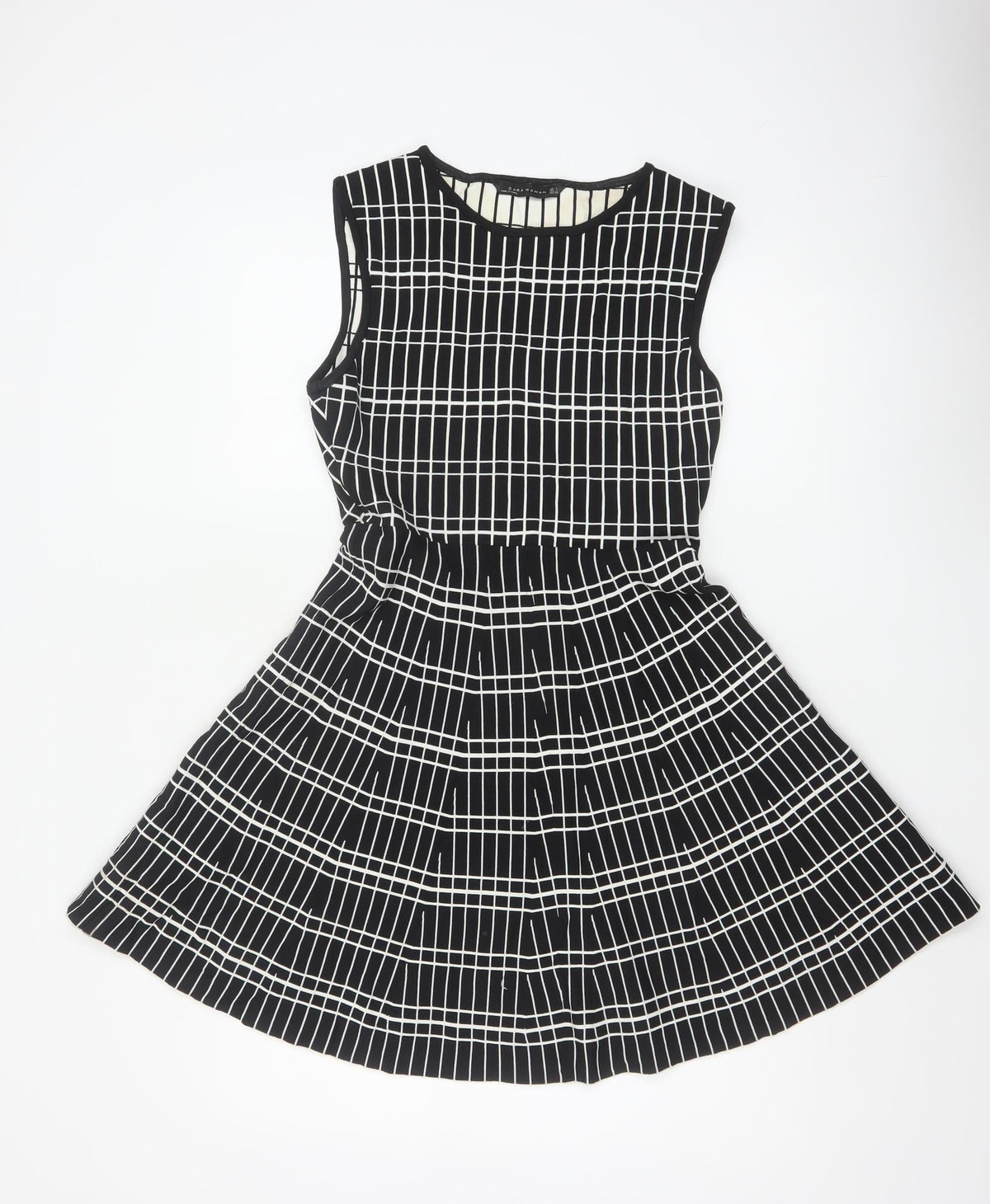 Zara Women Black Check Fit & Flare Knee Length Dress Size L