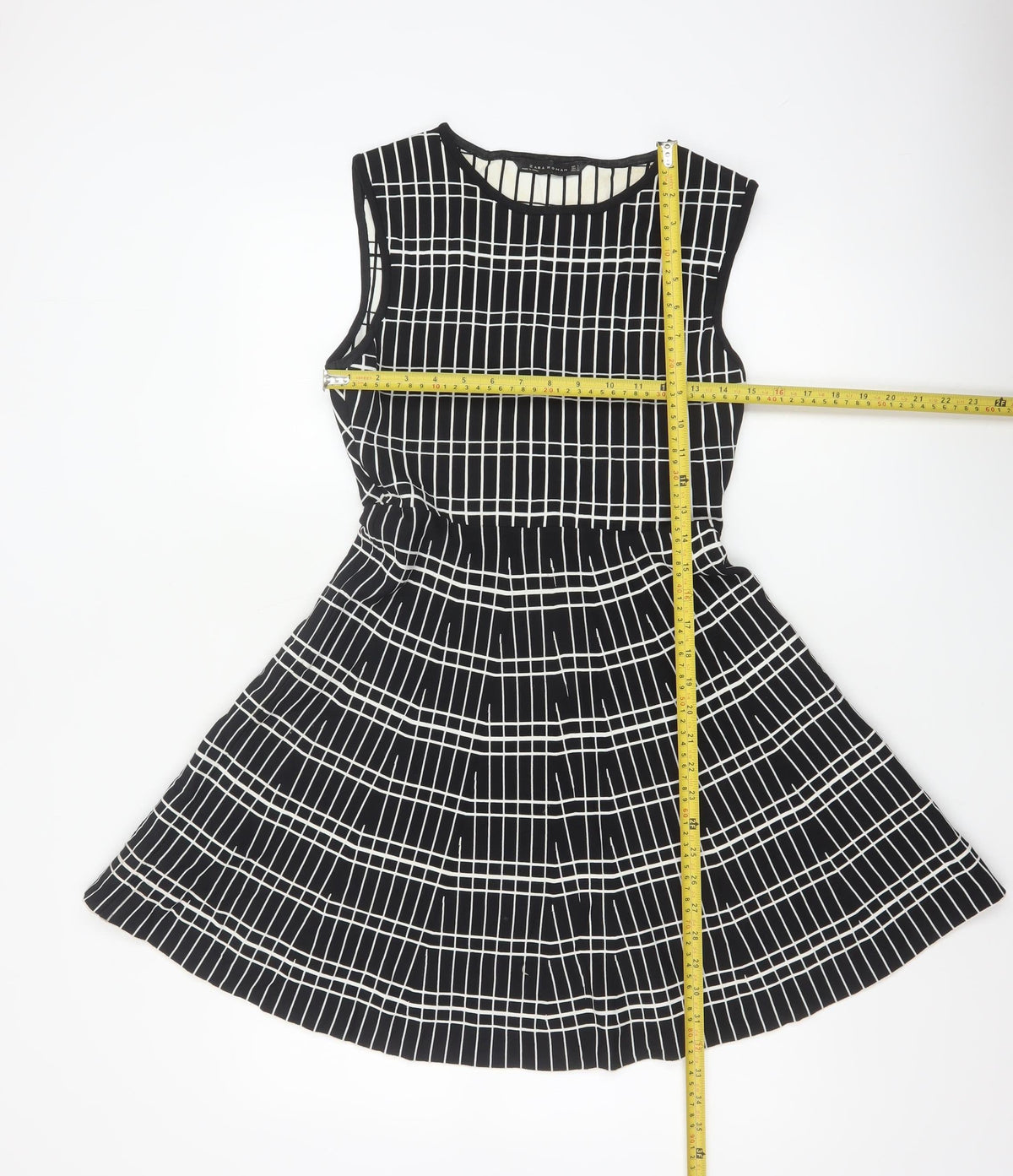 Zara Women Black Check Fit & Flare Knee Length Dress Size L