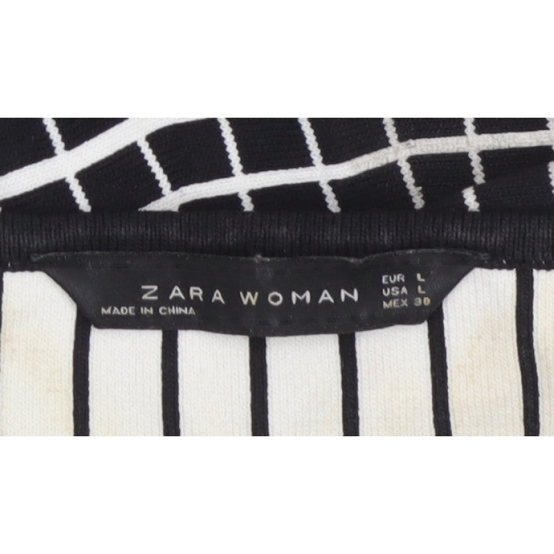 Zara Women Black Check Fit & Flare Knee Length Dress Size L