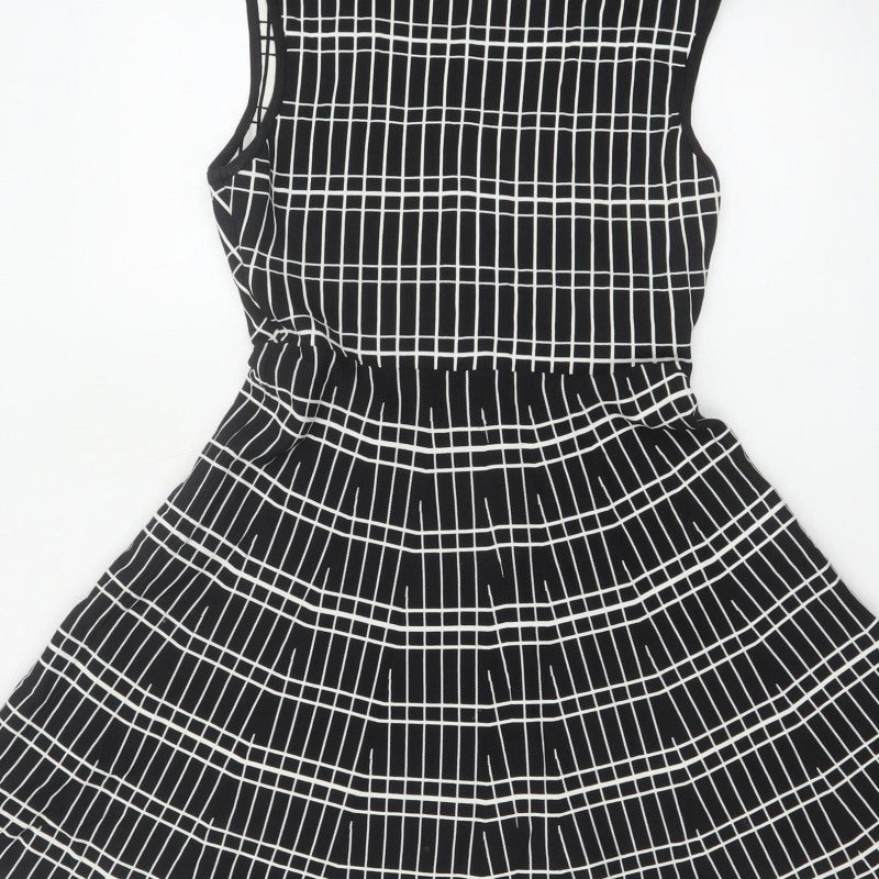 Zara Women Black Check Fit & Flare Knee Length Dress Size L