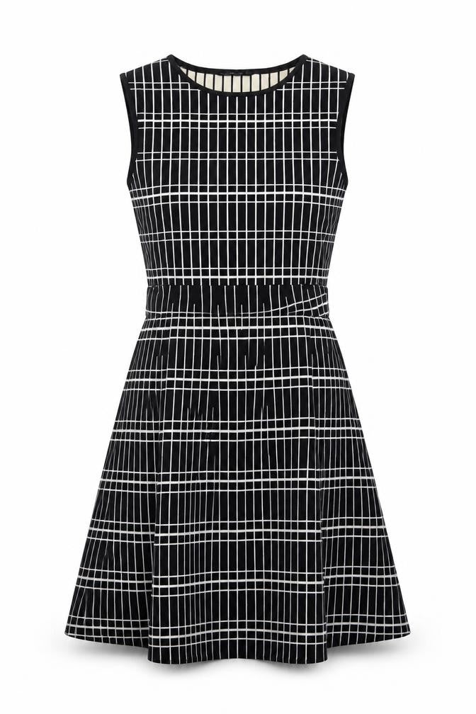 Zara Women Black Check Fit & Flare Knee Length Dress Size L