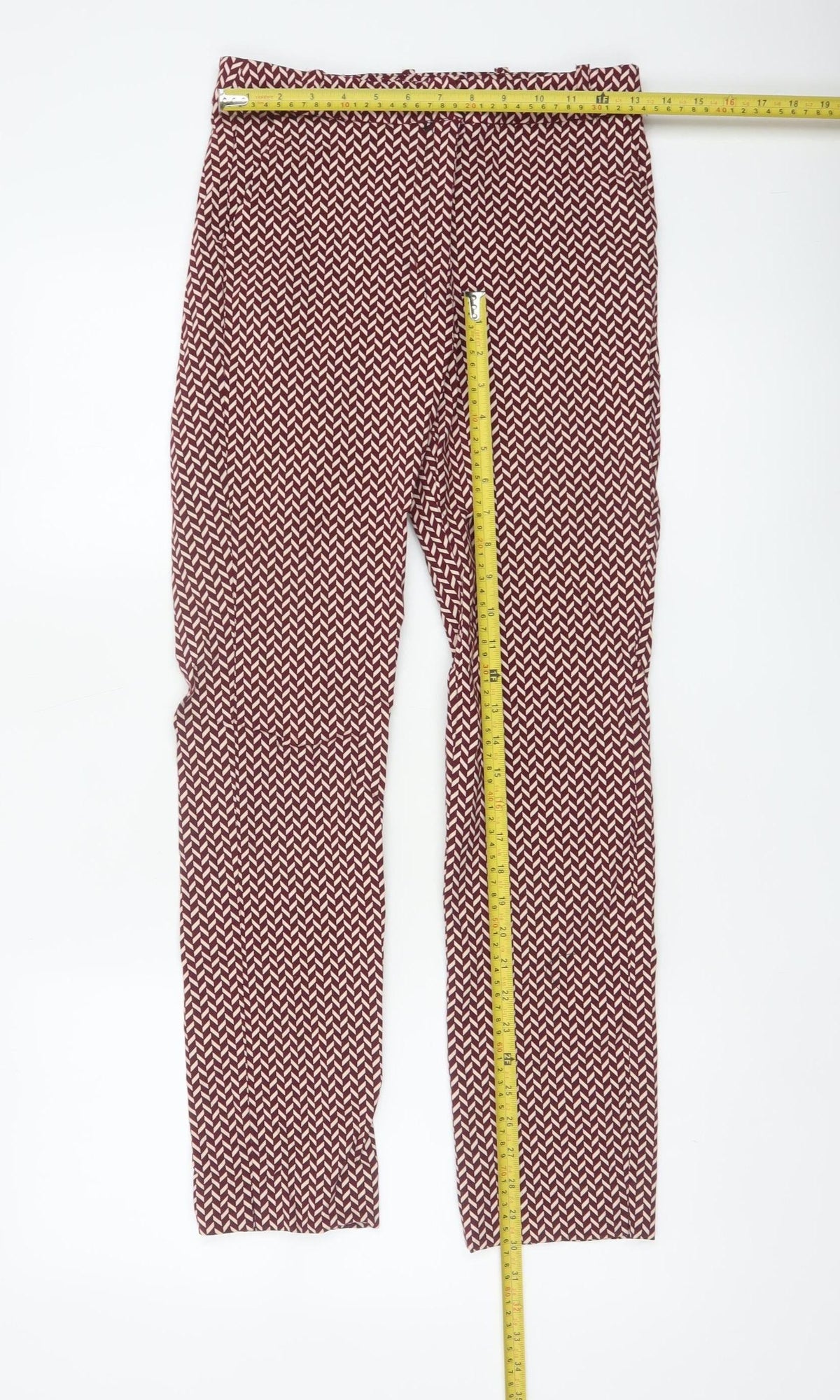 Mango Women Red Geometric Print Slim Straight Trousers UK 10