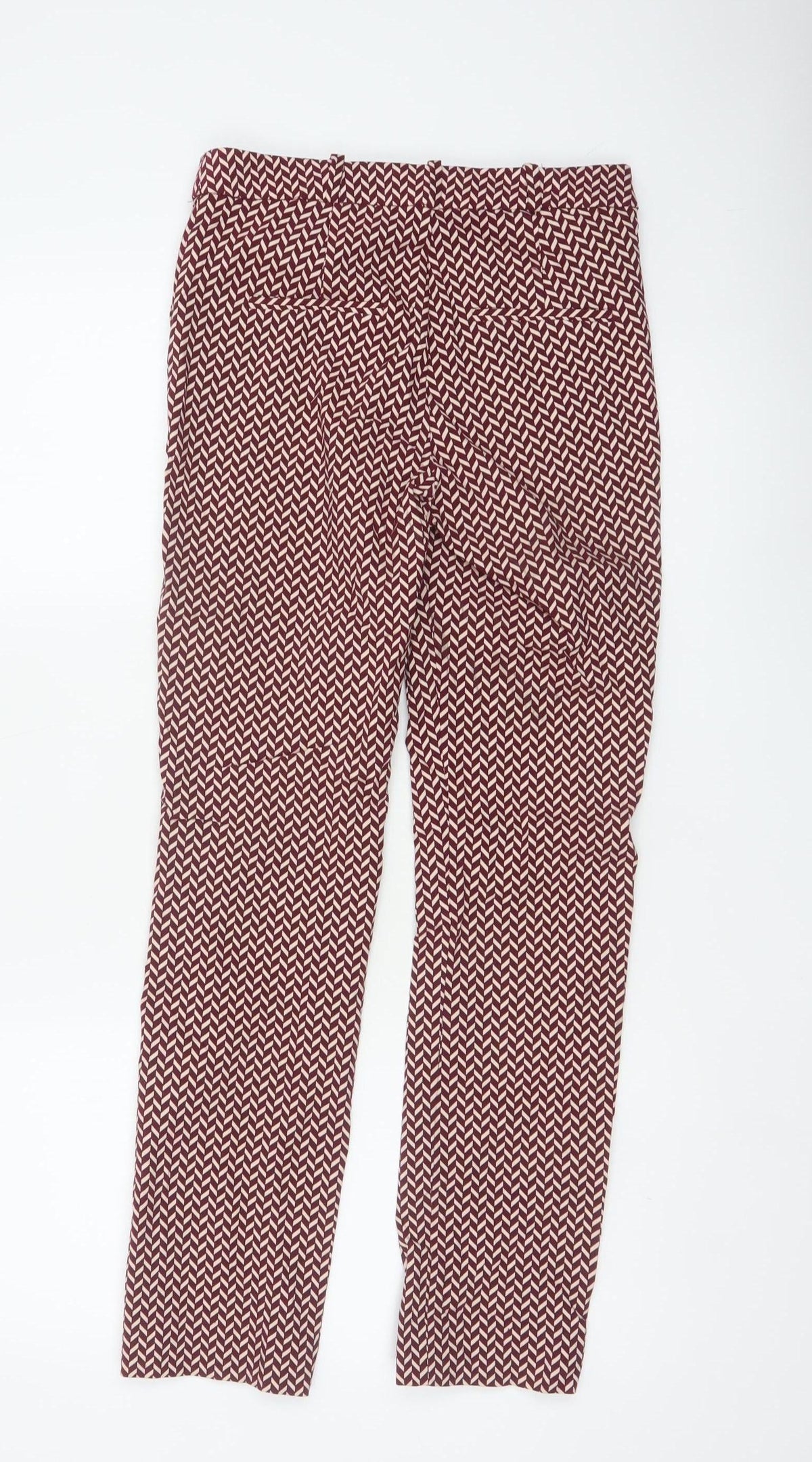 Mango Women Red Geometric Print Slim Straight Trousers UK 10