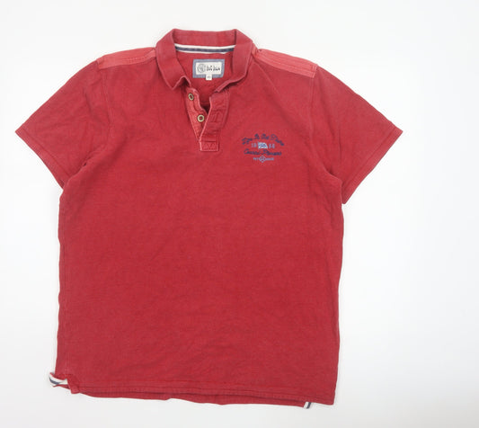 Fat Face Men’s Red XL Embroidered Cotton Short Sleeve Polo Shirt