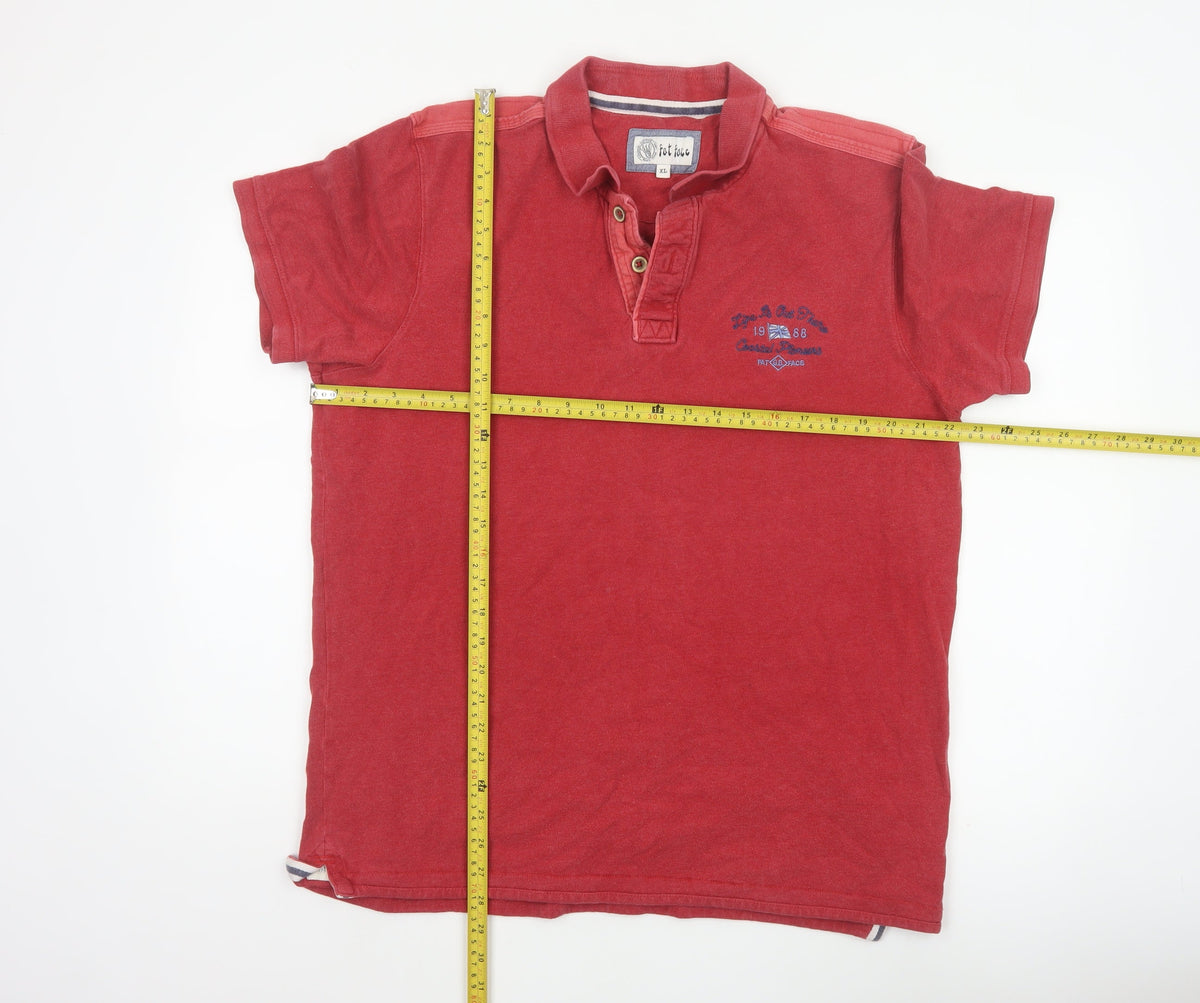 Fat Face Men’s Red XL Embroidered Cotton Short Sleeve Polo Shirt