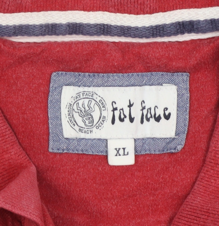 Fat Face Men’s Red XL Embroidered Cotton Short Sleeve Polo Shirt