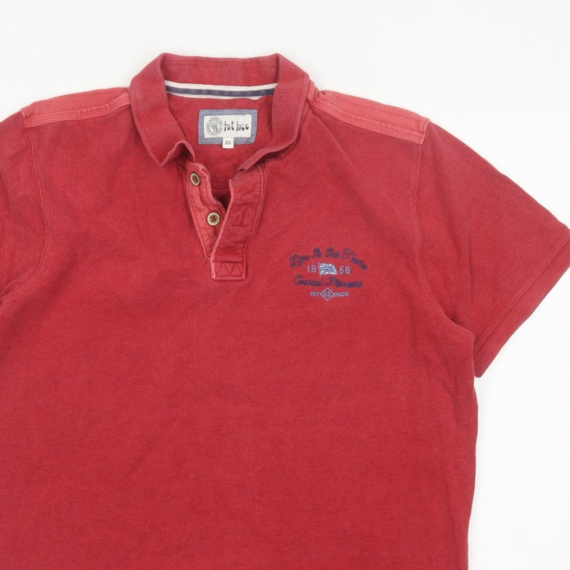 Fat Face Men’s Red XL Embroidered Cotton Short Sleeve Polo Shirt