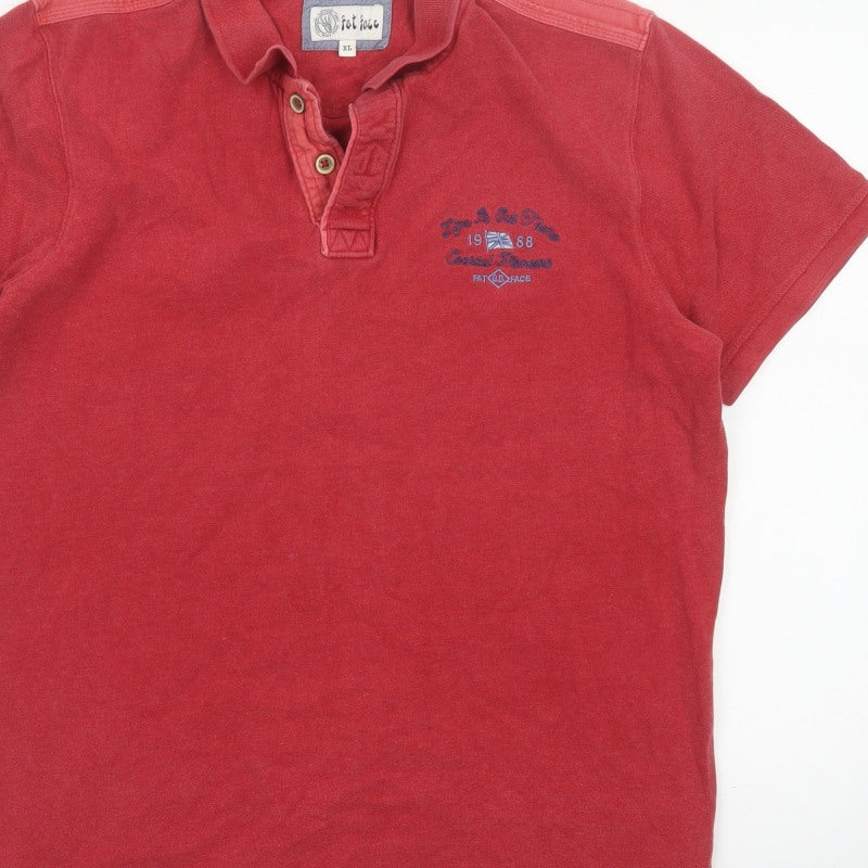 Fat Face Men’s Red XL Embroidered Cotton Short Sleeve Polo Shirt