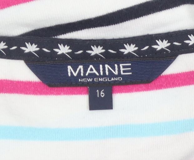 Maine New England Women’s Multicoloured Striped Cotton T-Shirt UK 16