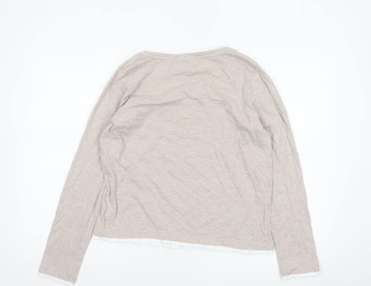 The White Company Women Beige UK 12 Basic Organic Cotton Long Sleeve Top