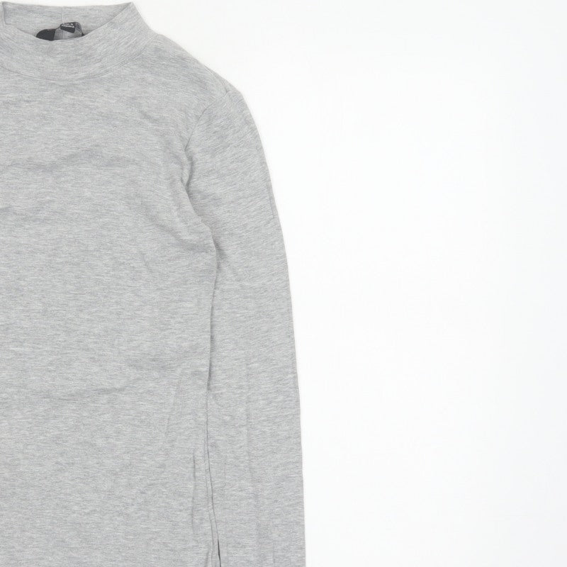 Dorothy Perkins Women Grey UK 10 Mock Neck Long Sleeve Basic Jersey Top