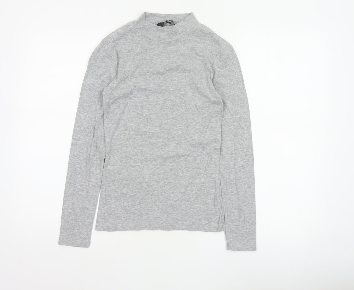 Dorothy Perkins Women Grey UK 10 Mock Neck Long Sleeve Basic Jersey Top