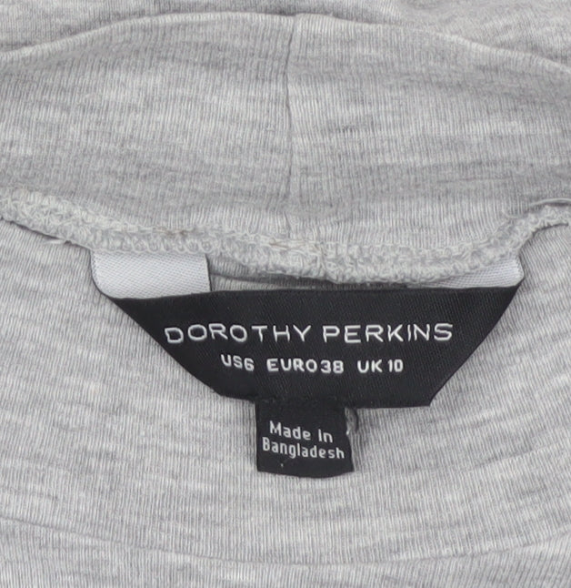 Dorothy Perkins Women Grey UK 10 Mock Neck Long Sleeve Basic Jersey Top