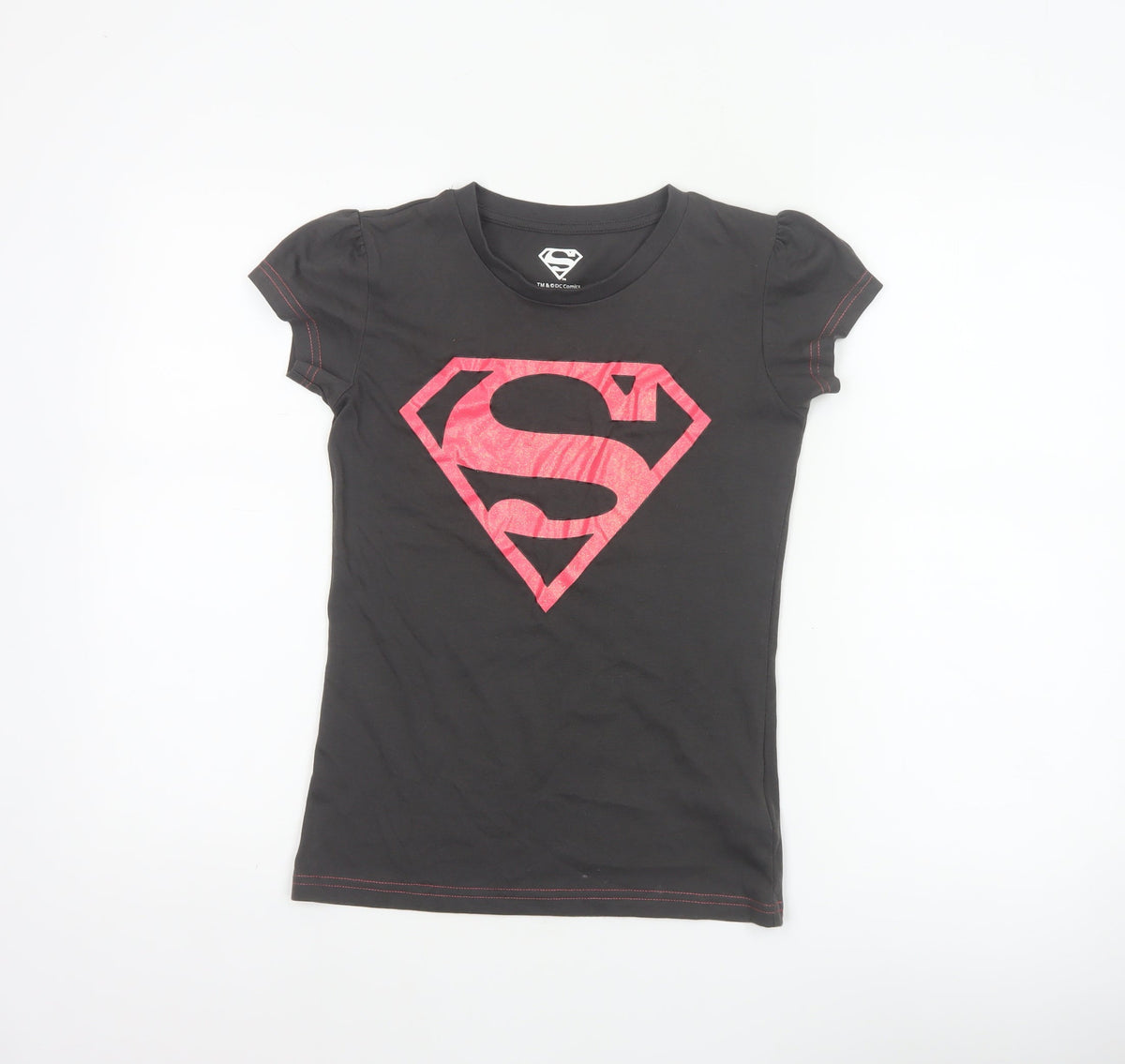 DC Comics Women’s Black Pink Superman Logo Slim Fit T-Shirt UK 8