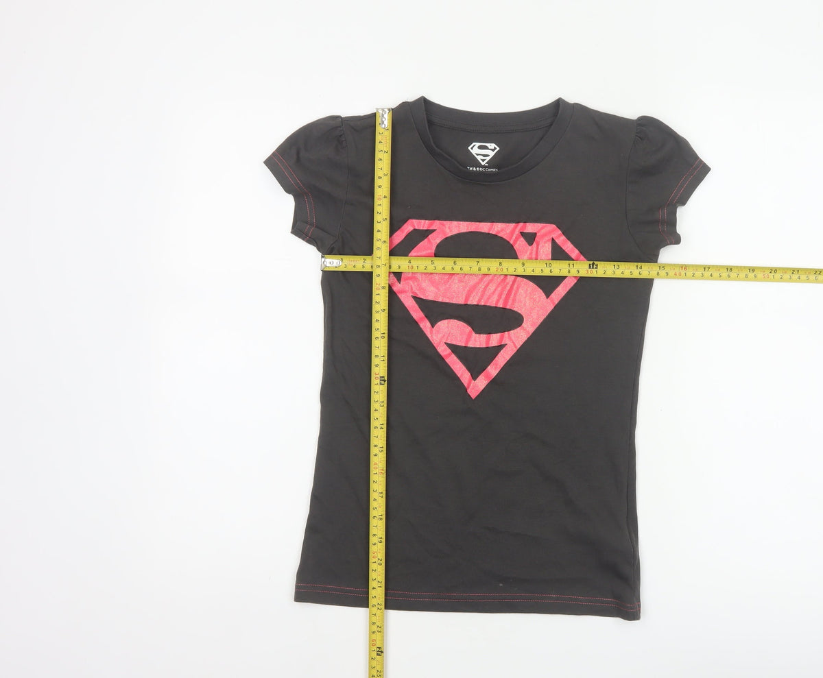 DC Comics Women’s Black Pink Superman Logo Slim Fit T-Shirt UK 8