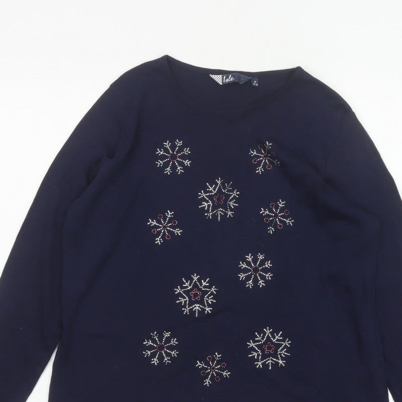 Isle Women’s Blue Size 14 Snowflake Rhinestone Christmas Jersey Top