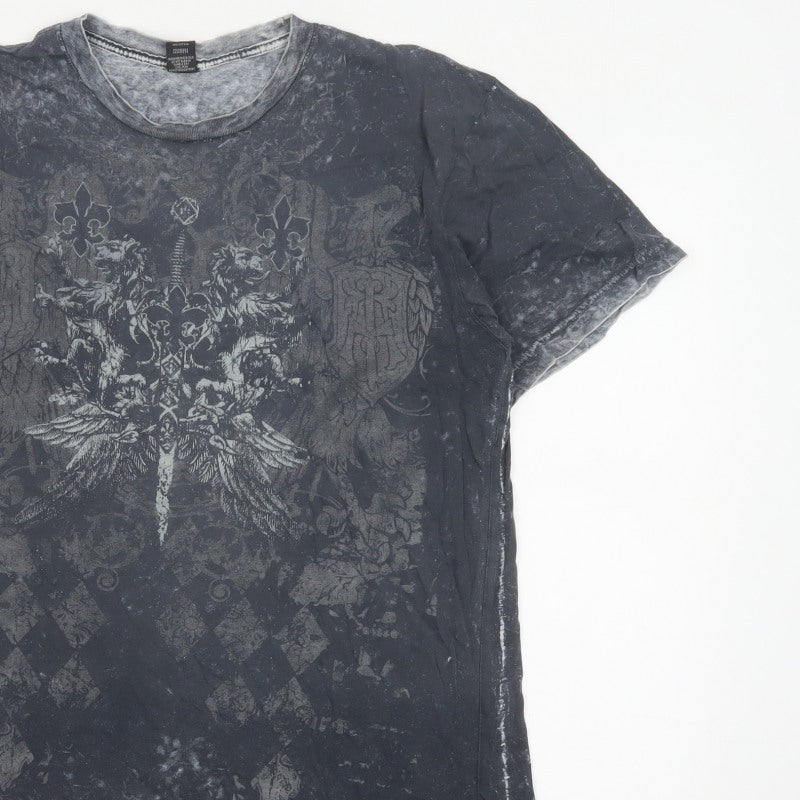 Custom Rags Men’s Black L Gothic Skull Graphic Print Cotton T-Shirt
