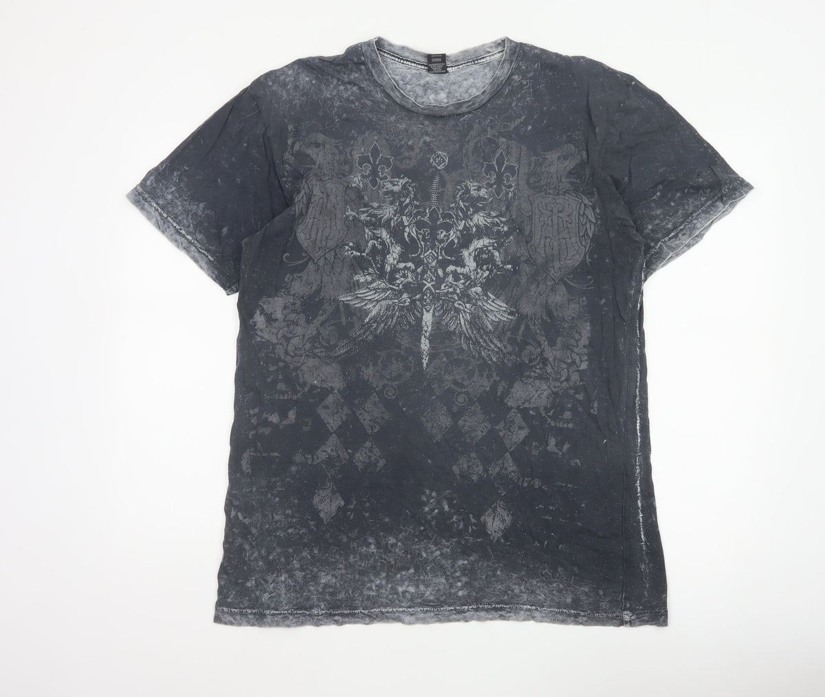 Custom Rags Men’s Black L Gothic Skull Graphic Print Cotton T-Shirt
