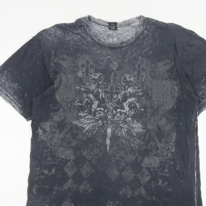 Custom Rags Men’s Black L Gothic Skull Graphic Print Cotton T-Shirt