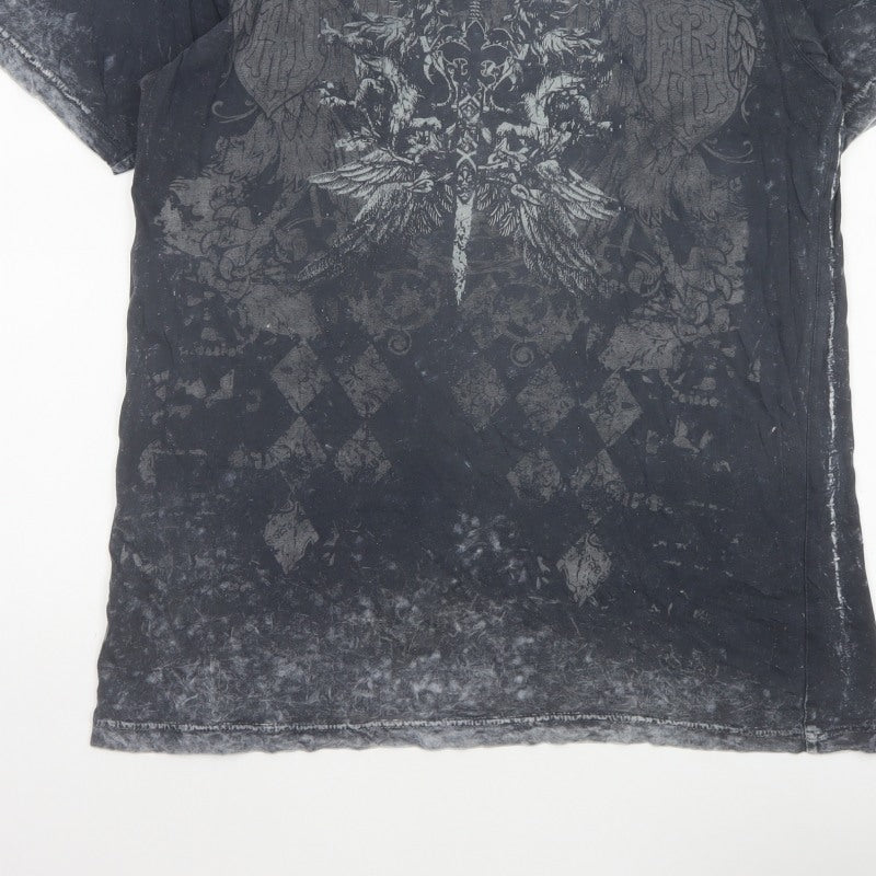 Custom Rags Men’s Black L Gothic Skull Graphic Print Cotton T-Shirt