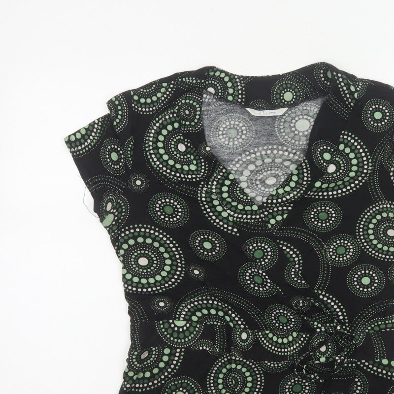 J Taylor Women’s Black Green Geometric Wrap Blouse UK 16 Short Sleeve