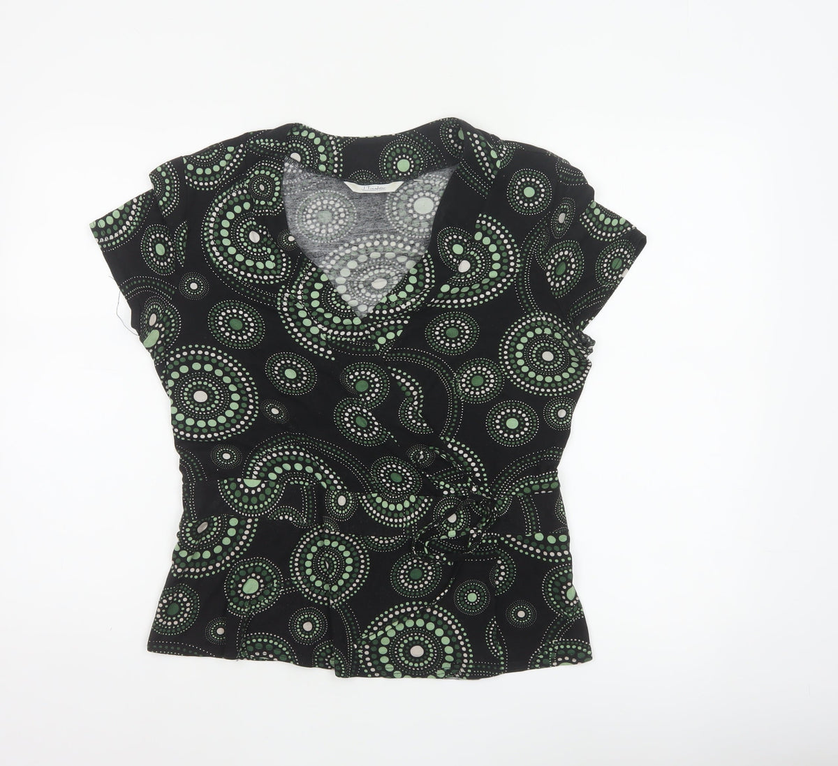 J Taylor Women’s Black Green Geometric Wrap Blouse UK 16 Short Sleeve