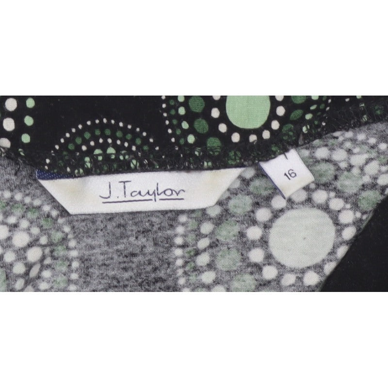 J Taylor Women’s Black Green Geometric Wrap Blouse UK 16 Short Sleeve