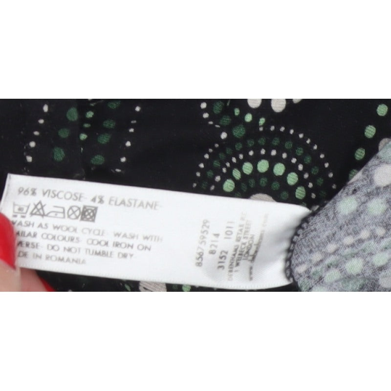 J Taylor Women’s Black Green Geometric Wrap Blouse UK 16 Short Sleeve
