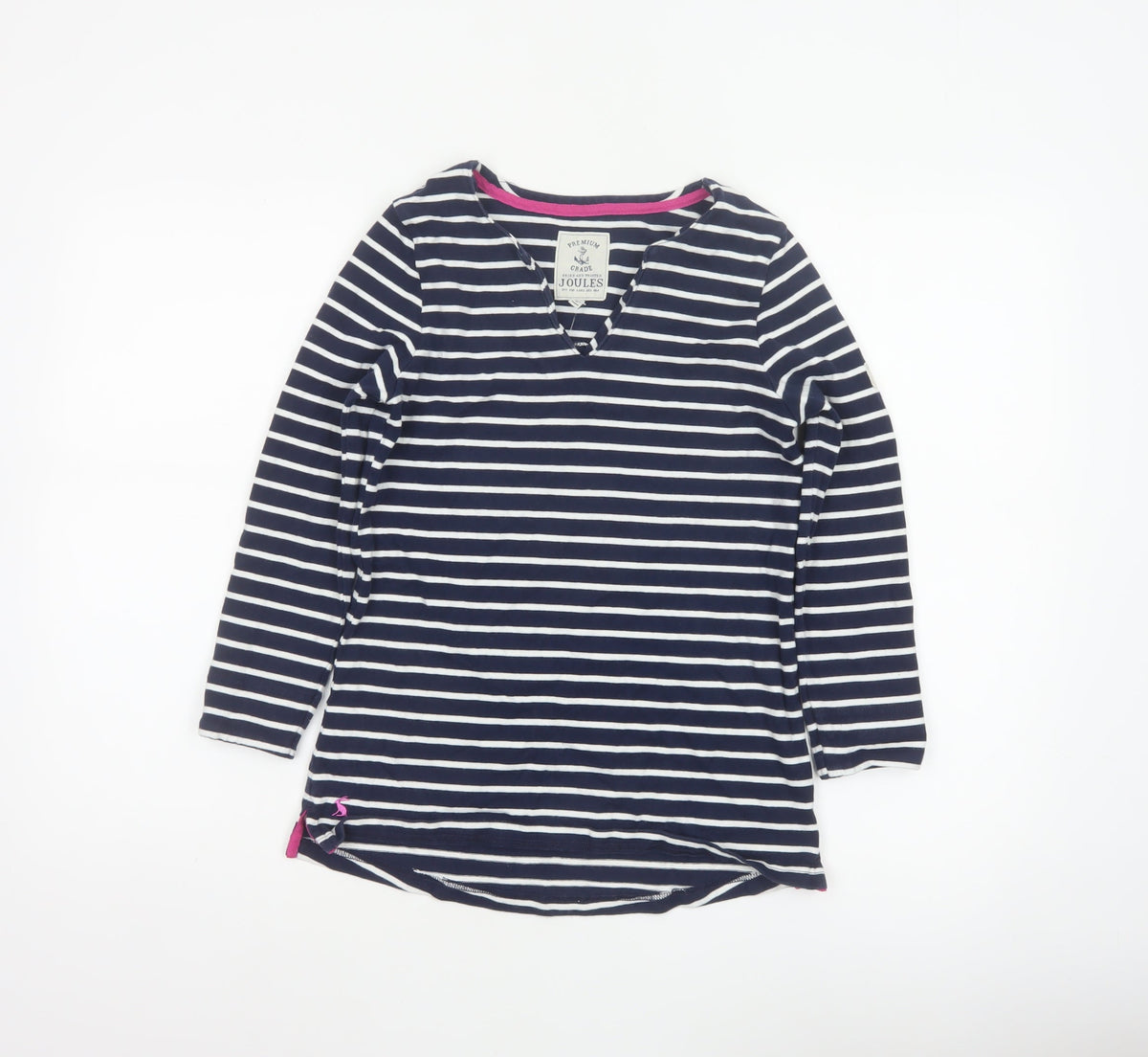 Joules Women’s Blue White Stripe Cotton V-Neck Long Sleeve Top UK 8