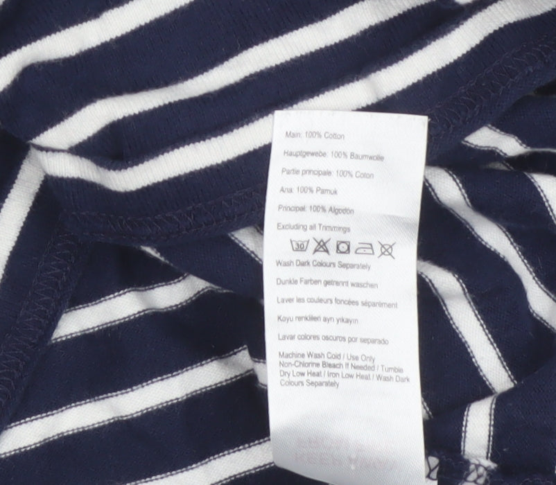 Joules Women’s Blue White Stripe Cotton V-Neck Long Sleeve Top UK 8