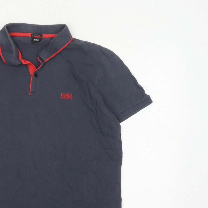 Additional view of Hugo Boss Men’s Blue XL Regular Fit Short Sleeve Logo Polo Shirt