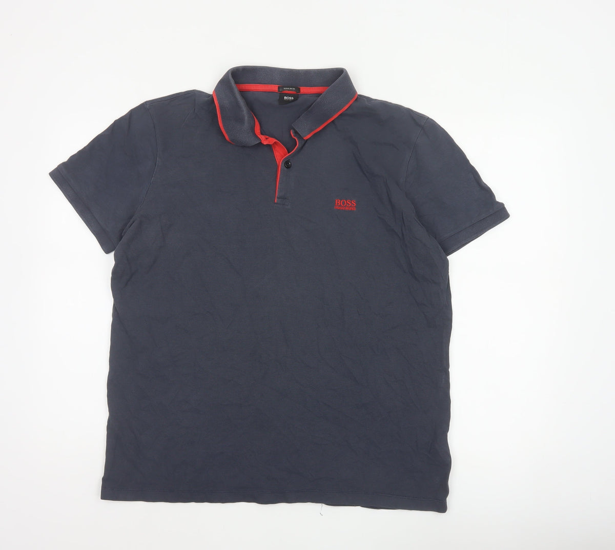 Back view of Hugo Boss Men’s Blue XL Regular Fit Short Sleeve Logo Polo Shirt