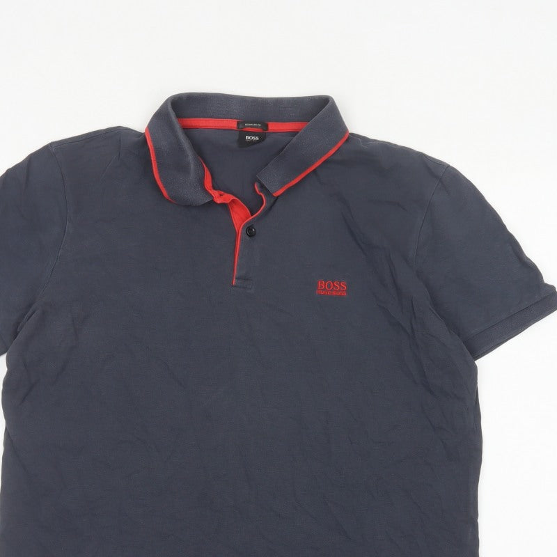 Additional view of Hugo Boss Men’s Blue XL Regular Fit Short Sleeve Logo Polo Shirt