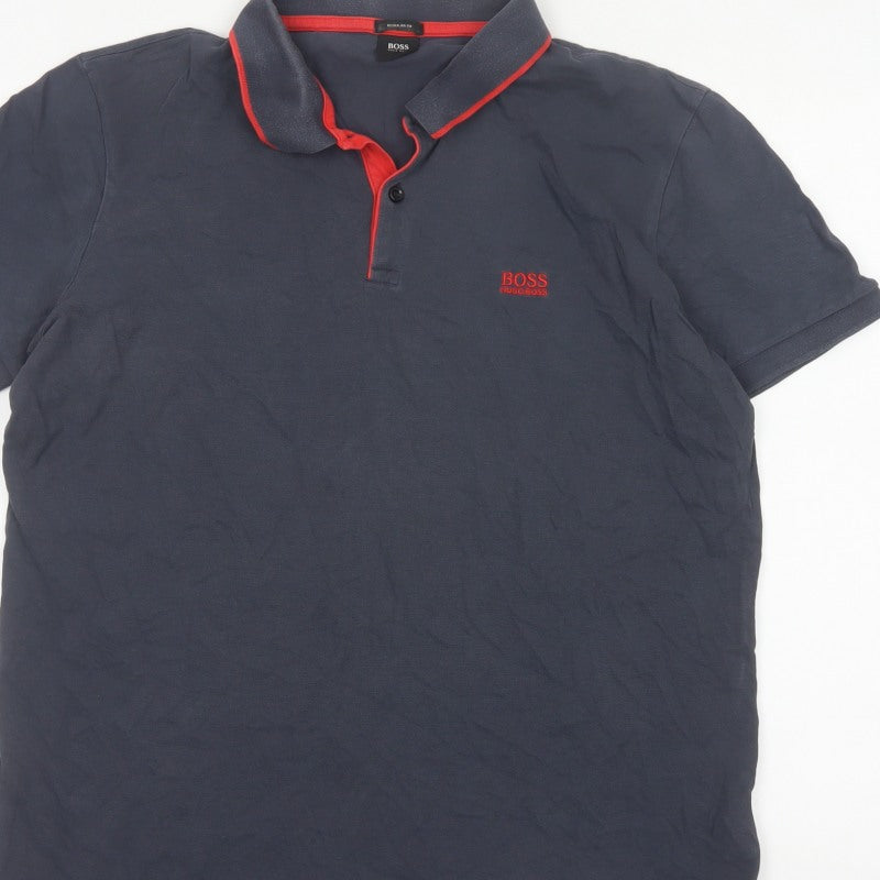 Additional view of Hugo Boss Men’s Blue XL Regular Fit Short Sleeve Logo Polo Shirt