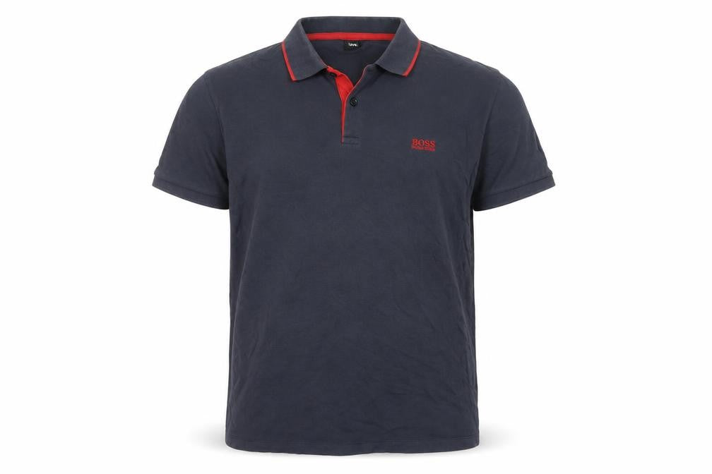 Front view of Hugo Boss Men’s Blue XL Regular Fit Short Sleeve Logo Polo Shirt