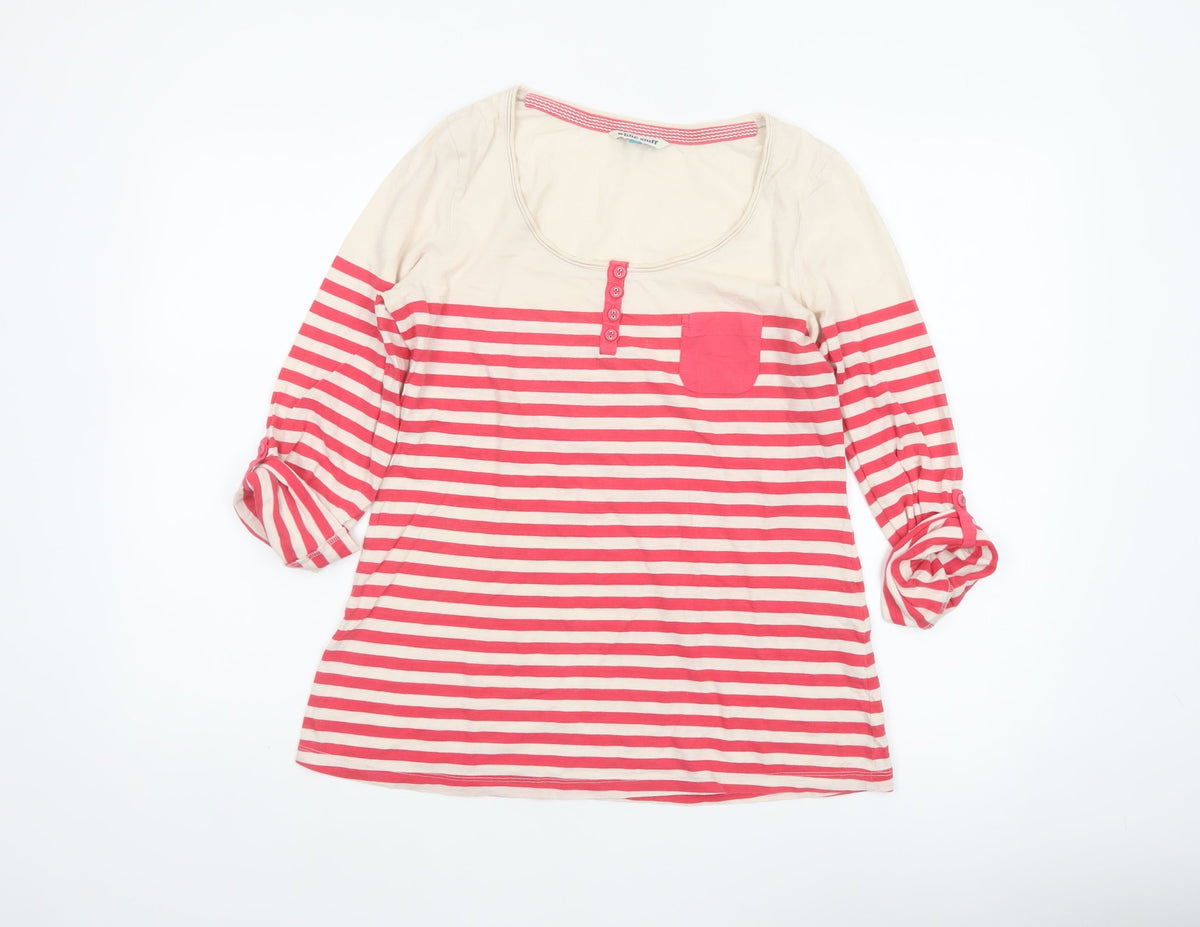 White Stuff Women Pink Stripe Cotton Jersey Top Size 10 3/4 Sleeve